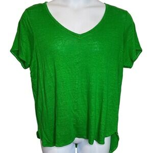 TAHARI‎ Womens Kelly Green 100% Linen Top Sz 2X Coastal Preppy Flowy Effortless